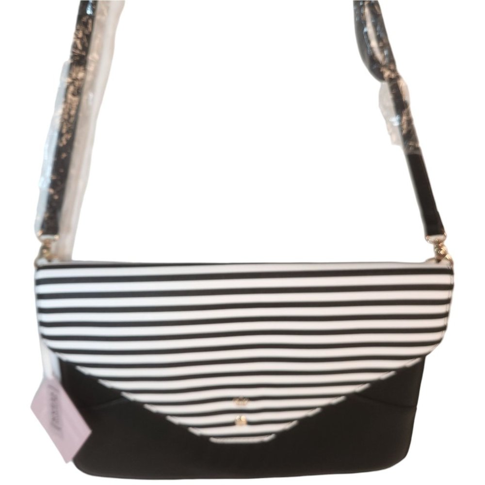 Piper Noble KATE CROSBY Black & White Stripe Crossbody Laptop Bag NEW w/TAG